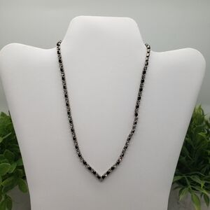 Elegant Silver Fashion Necklace with Black And Clear Faux Gems